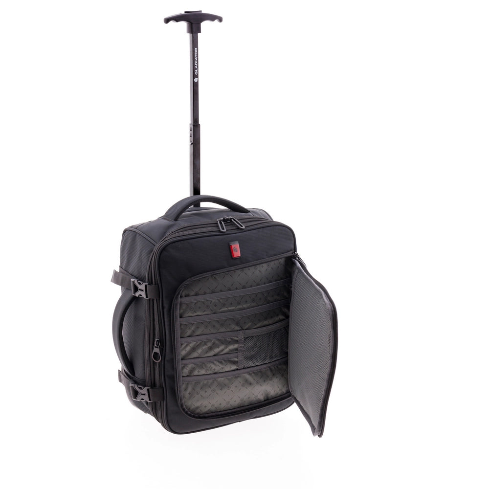 Interior organizado de la maleta mochila Loop con gomas y bolsillos